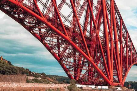 The red Forth Rail Bridge.