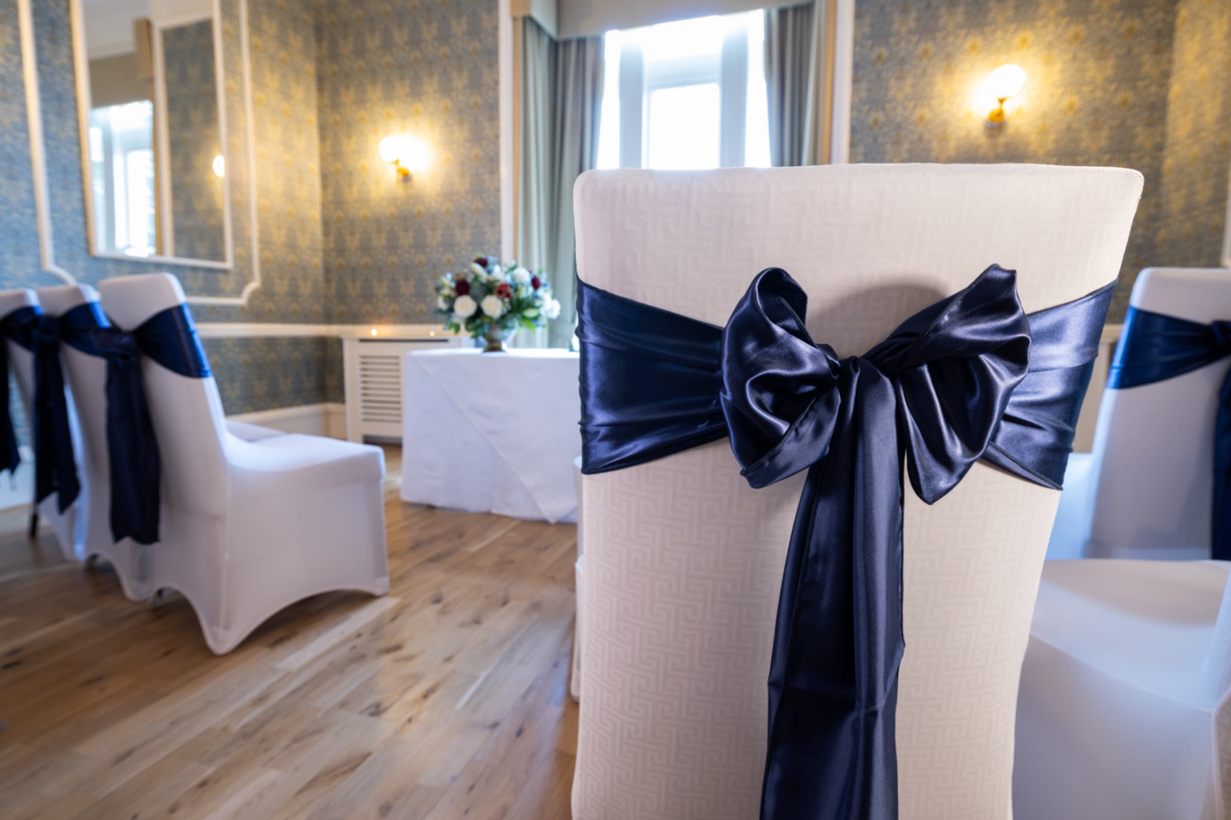 Macleod Room Ceremony Room at The Kingsmills Hotel with Chair Covers and Sashes from Evas Covers