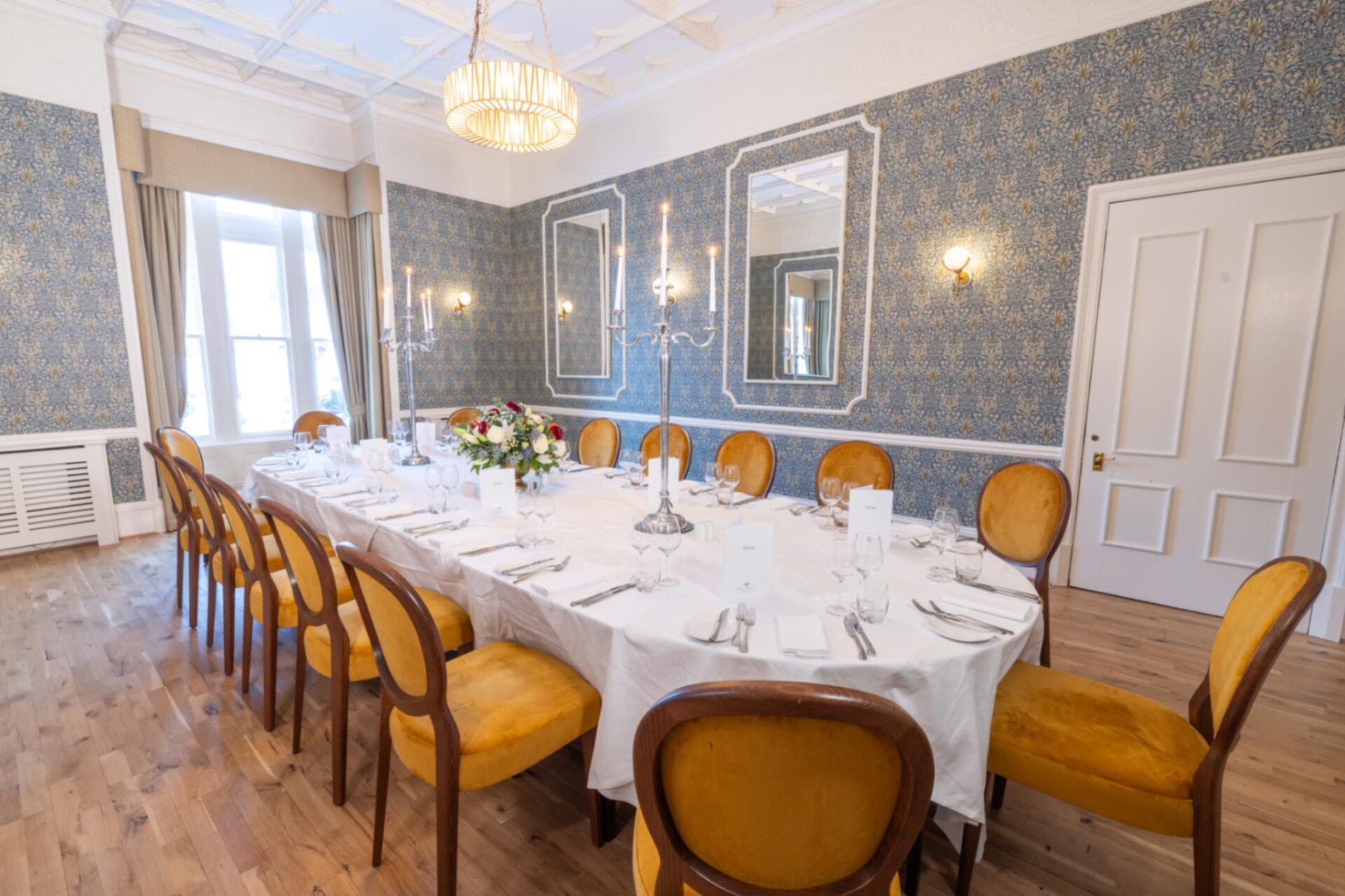 Dinner in the Macleod Room on one oval table for weddings and celebrations